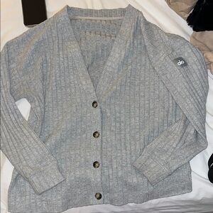 ALO Yoga Light Gray Ribbed Cardigan